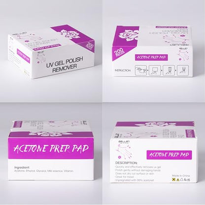 GELLEN Nail Cleanser Pads and Polish Remover Pads 400 Pack with Tools | Acetone Nail Polish Remover Pads, Alcohol Wipes for Nails, Quick & Easy Removal, Individually Wrapped for Perfect Nail Art - size: 402PCS (Remover Pads Included)