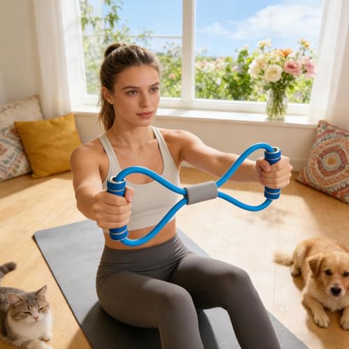 Pedal Puller Resistance Band 8-Tube Puller Rope | with 8-shaped Training Strap Adjustable Elastic Yoga Bands for Stretching for Fitness Workout Pilates - color: Blue