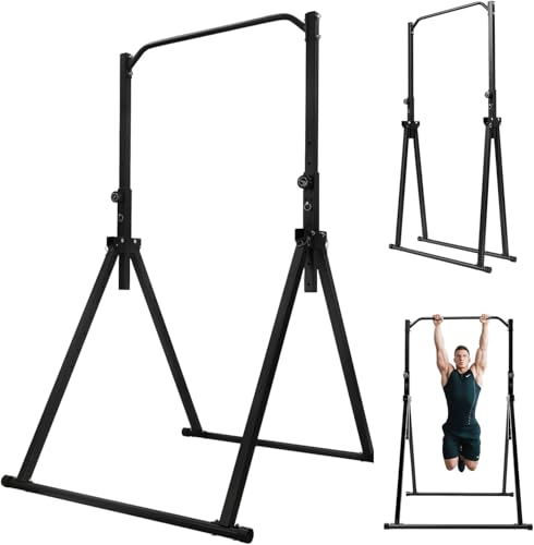 7.5ft Pull Up Bar Station Foldable Power Tower Dip Station | 5.74ft-7.55ft Height Adjustable for Pull Ups, Dips, 440lbs Load Capacity
