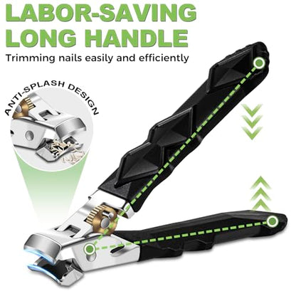 Toenail Clippers for Thick Nails, Nail Clippers Set, 5pcs with Leather Case | Toe Nail Clippers for Thick Nails for Seniors | Long Handled Nail clippers for Men | Sharp Slanted Ingrown Toenail Clippers