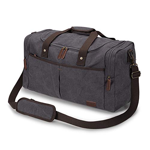S-ZONE Canvas Duffel Bag for Travel 65L Weekender Overnight Travel Bags with Shoes Compartment for Men | Water-resistant, X-Large Size, Multi-Pockets, Removable Shoulder Strap, for Gym or Travel, Grey - color: Grey, size: X-Large
