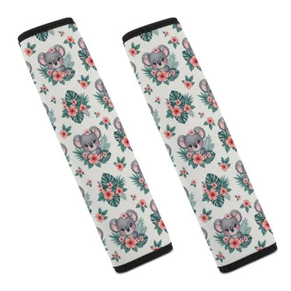 Universal Soft and Comfortable Seat Belt Cover for Adult Use, Stroller Pushchair High Chair, 2 Pack Cute Koala Pink Floral Shoulder Harness Cover - color: Pattern 606