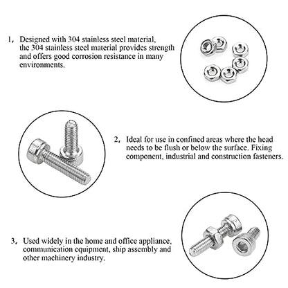 DYWISHKEY 310 Pieces M2 x 4mm/6mm/8mm/10mm/12mm/16mm/20mm, Stainless Steel 304 Hex Socket Head Cap Bolts Screws Nuts Kit with Hex Wrench