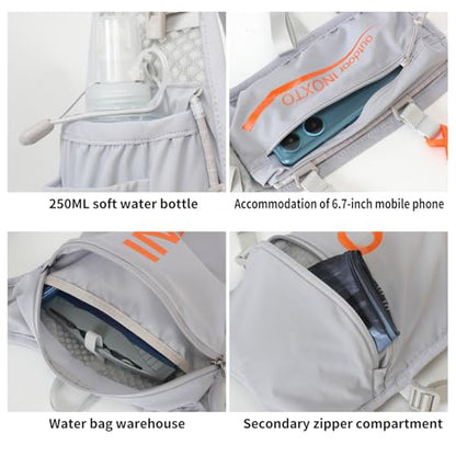 INOXTO Running Hydration Vest Backpack,Lightweight Insulated Pack with 1.5L Water Bladder Bag Daypack for Trail Hiking Running Cycling Race Marathon for Women Men - color: grey orange
