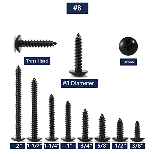 #8 x 1/2" Wood Screw 100Pcs Truss Head Phillips 18-8 (304) Stainless Steel Fast Self Tapping Screws Black Oxide by SG TZH - size: #8 x 1/2"