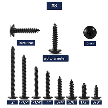 #8 x 1/2" Wood Screw 100Pcs Truss Head Phillips 18-8 (304) Stainless Steel Fast Self Tapping Screws Black Oxide by SG TZH - size: #8 x 1/2"