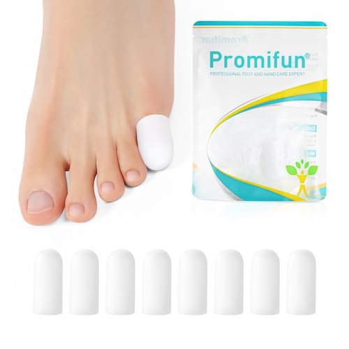 Promifun Silicone Toe Protectors,4 Pairs Soft Gel Toe Protectors for Men & Women-Toe Caps for Foot Pain Relief-Toe Sleeves for Ingrown Toenails, Corns, Calluses, Blisters(White+S) - color: White, size: Small(4 Pair)