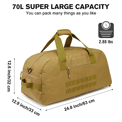 G4Free 70L Large Tactical Duffle Bag Men Sports Gym Backpack | with Shoes Compartment Military MOLLE Duffel Backpack, Brown - color: Brown