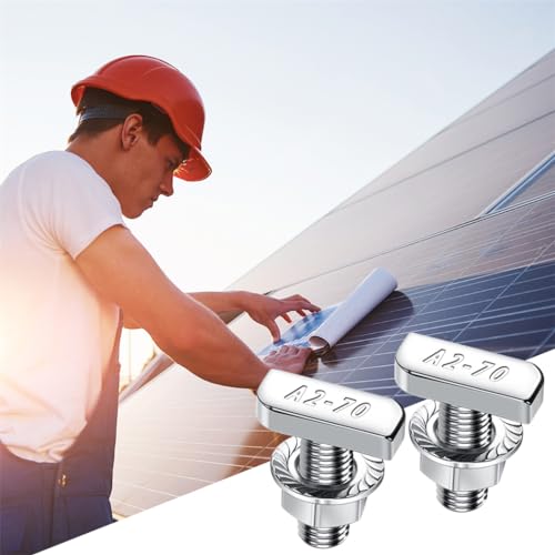 Yeasing T Bolt Set M8x20mm T Slot Drop-in Bolt Hammer Head Bolts T Shape Stud Sliding Screw with 10 Pcs Hexagon Flange Nuts for Aluminum Extrusion Profile Photovoltaic Solar Mounting, sliver