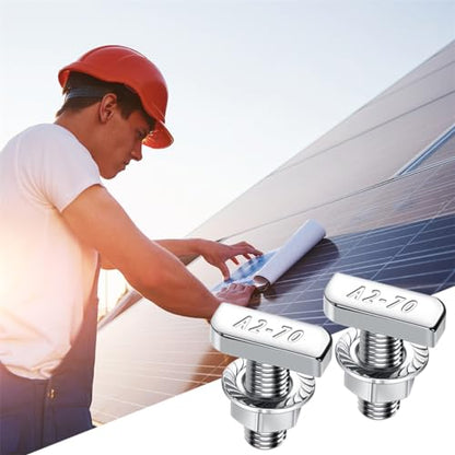 Yeasing T Bolt Set M8x20mm T Slot Drop-in Bolt Hammer Head Bolts T Shape Stud Sliding Screw with 10 Pcs Hexagon Flange Nuts for Aluminum Extrusion Profile Photovoltaic Solar Mounting, sliver