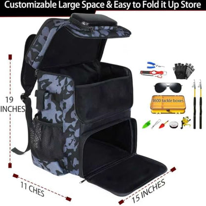 Fishing Backpack with Rod Holder, Large 50L Tackle Bag Water Resistant Tackle Backpack Heavy Duty Fishing Bag Gift for Men Woman - color: A: Camo