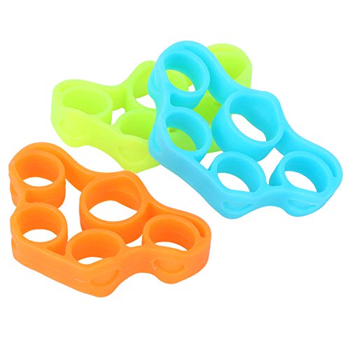 Finger Hand Trainer 3 Pack | Silicone Training Band for Finger/Wrist/Forearm Strength | Trapezoid Grip Training for Guitar/Piano/Climbing | Blue Orange Green