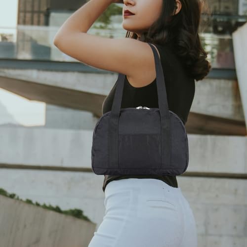 Mini Gym Bag for Women Girls, 12 inch Small Gym Tote, Lightweight Small Carry On Duffle Bag for Travel Sports - color: Black