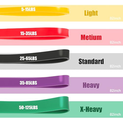 Skin-Friendly Resistance Fitness Exercise Bands 5-125 lbs, Heavy Duty Pull Up Assist Bands, Gym, Yoga, Physical Therapy, Bench Press, Improve Mobility and Strength
