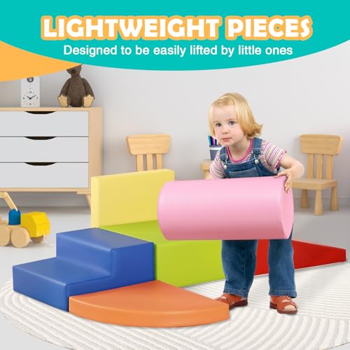 JungleDove 6-Piece Set Baby Foam Climbing Blocks for Toddlers - Baby Climbing Toys for Toddlers Indoor - Kids Soft Play Climbing - Foam Play Gym Playtime Corner Climber - style: Rainbow