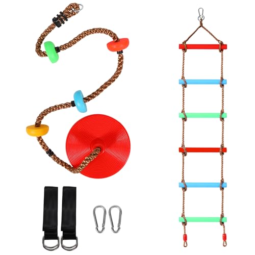 RedSwing Rope Ladder and Disc Swing Seat Combo for Kids, Climbing Ladder for Swing Set, Hanging Rope Ladder with Strap and Snap Hook, Great for Play Set, Outdoor, Tree House, Playground | Climbing Ladder for Swing Set, Hanging Rope Ladder with Strap and S