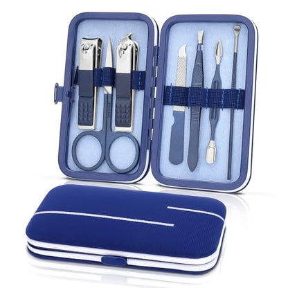 Manicure Set-Stainless Steel Nail Care Set-Professional 7 in 1 Ingrown Toenail Clipper Grooming Tool-Pedicure Kit & Toe Nail Cutter-Thick Nail Scissors Toiletries with Cuticle Trimmer (Blue) - color: Blue