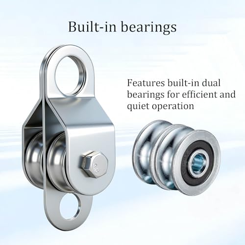 Double Snatch Block and Tackle Pulley System – 32 Ft x 1/4'' Rope and Hook,Cable Pulley for Garage,Attic,Kayak,Bicycle, 150LB Lifting
