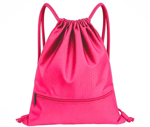Sports Drawstring Backpack for Men, Waterproof Swim Gym Bag with Shoes Compartment for Women, Lightweight Pull String Sport Bag for Swim, Soccer, Pink&Medium - color: Pink, size: Medium