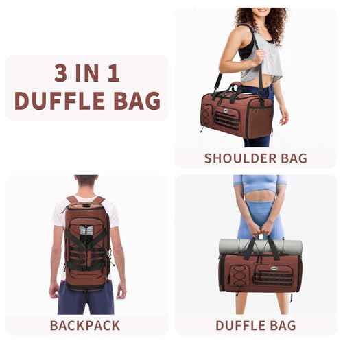 Bosstin Gym Bag for Men & Women,45L Travel Duffle Sports Duffel Bag Gym Weekender Overnight Backpack with Shoe Compartment (COFFEE CHECKERED) - color: COFFEE CHECKERED