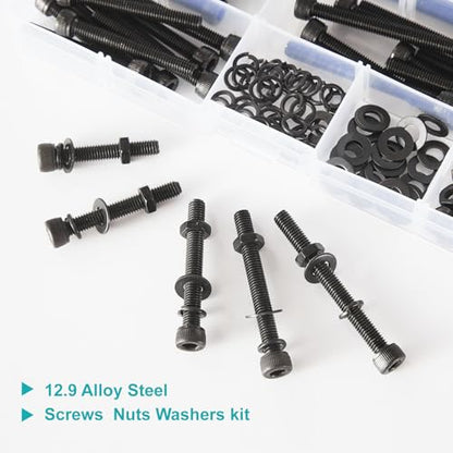 200 PCS M5 x 30mm 35mm 40mm 45mm 50mm, Hex Socket Head Cap Screws Bolts Washers Nuts Assortment Kit, 12.9 Grade Alloy Steel, Black Oxide Finish, Metric Allen Drive - size: Socket M5x30/35/40/45/50 mm