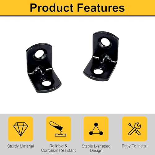 40PCS L Bracket Corner Brace Shelf Brackets 90 Degree Right Angle Bracket Black Thickening Steady Metal Corner Brackets with 80PCS Screws for Wood Cabinets Wardrobes Shelves Bookshelves Sofas Beds - size: 40PCS L Bracket Corner