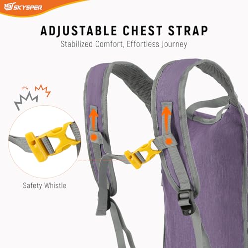 SKYSPER 15L/20L Foldable Hiking Backpack Lightweight Packable Travel Daypack with Chest Strap Small Folding Pack for Walking - color: Purple, size: 15l