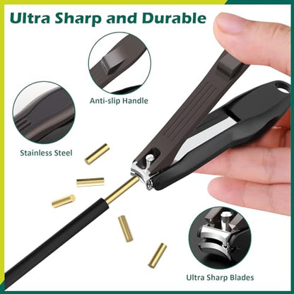 GLAMFIELDS Nail Clipper with Catcher, 3 Pack No Splash Fingernail Toenail Clipper,Slanted Edge Nail Clippers Stainless Steel Nail Cutter Nail Trimmer, Good Gift for Men and Women - size: 3 Pack