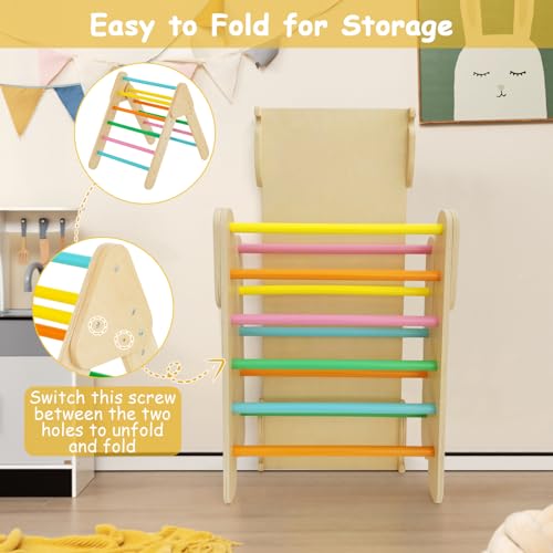 Costzon Climbing Toys for Toddlers, Foldable Montessori Wooden Arch Climber Ladder with Sliding Ramp, Multi-Combination Methods, Rainbow Kids Triangle Climber Play Gym Set for Boys Girls Gift Present - style: 5 in 1 Arch Climber Ladder, Rainbow