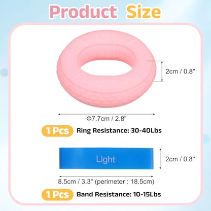 Silicone Ring Grip Strength Trainer with Finger Extension Band, Hand Grip Strengthener Forearm Trainer Kit - color: Pink, size: 30-40LB