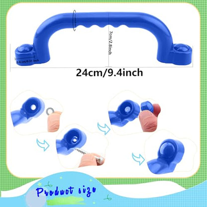 4-Piece Kids Playground Safety Handles - Plastic, Blue, Smooth Finish - Grab Handle Bars for Outdoor Playset, Backyard Playhouse, Tree House, Jungle Gym - color: Blue