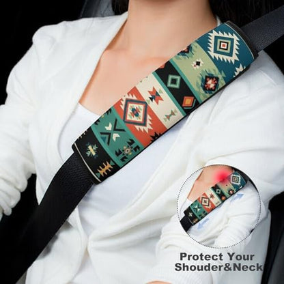 2 Pack Breathable Car Seat Belt Pad for Child, Stroller Pushchair High Chair, Southwest Native American Western Aztec Rustic Neck Strap Covers, Neck and Shoulder Support - color: Pattern 633