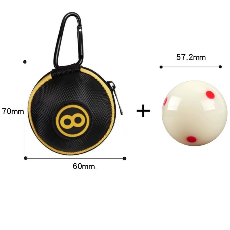 2-1/4" Professional Training Pool Billiard Ball, White Cue Ball with 6 Red Dots with Cue Ball Case - color: Yellow Case