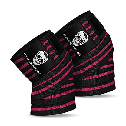 Gymreapers Knee Wraps for Squats and Powerlifting 72 Inch Compression Wraps with Strap for Men & Women Weightlifting Support - color: Pink