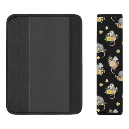 2PCS Breathable Car Seat Belt Pad for Elderly Support, Stroller Pushchair High Chair, Possum Floral Black Seat Belt Cushion, Anti-Slip Pad - color: Pattern 1210