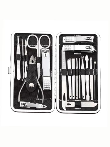 19 PCS Nail Clippers Set with Leather Case Stainless Steel Professional Grooming Kits Nail Care Tools for Fingernail and Toenail