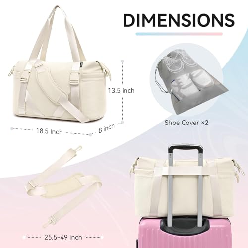 MAXTOP Women's Gym Yoga Duffle Bag with Shoe Pouch,Multi-Purpose Overnight Travel Bag for Gym,Work, Dance, Sports - color: Beige