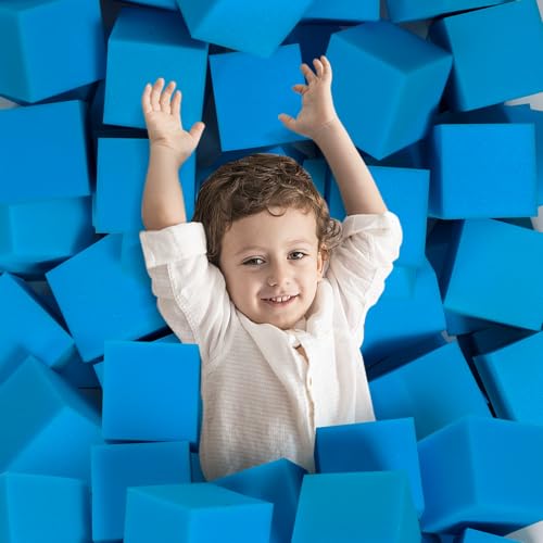 Foam Pit Cubes, 24 PCS 5 Inches Gymnastics Foam Blocks Trampoline Blocks, Multi-Sport Protective Padding for Freerunning, Trampoline, Parkour, Skate Parks & BMX - Dark Blue - color: Dark Blue, size: 24-PACK