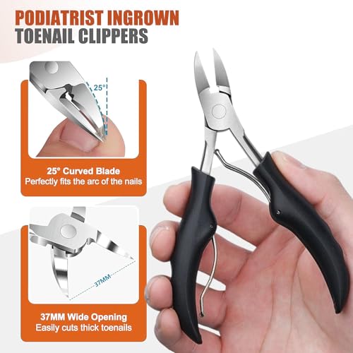 Toenail Clippers for Thick Toenails for Seniors, Angled Head Large Toe Nail Clippers Set for Men, Heavy Duty Ingrown Toenail Clippers Long Handled, Ultra Sharp Slanted Nail Cutter