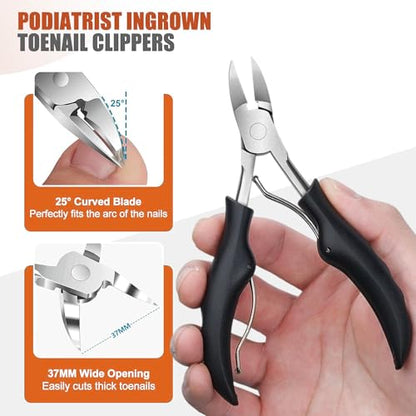 Toenail Clippers for Thick Toenails for Seniors, Angled Head Large Toe Nail Clippers Set for Men, Heavy Duty Ingrown Toenail Clippers Long Handled, Ultra Sharp Slanted Nail Cutter
