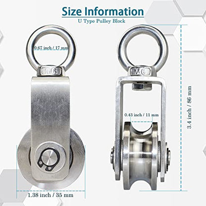 Cable Pulley Wheel Stainless Steel Swivel Pulley Block Silence Rotation Traction Wheel for Pulley System Lifting Gym Equipment Clothesline (2 Pack)
