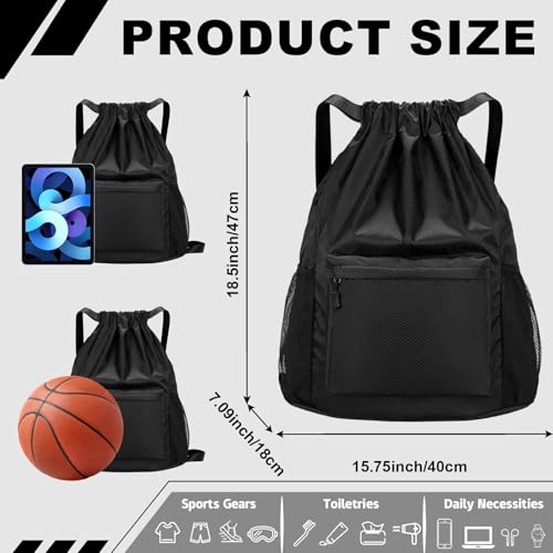 Tygelluis Drawstring Backpack, Waterproof Gym Bag with Water Bottle Pocket for Women Men, Pull String Sport Bag for Swim, Soccer and Basketball,Black - color: Black1