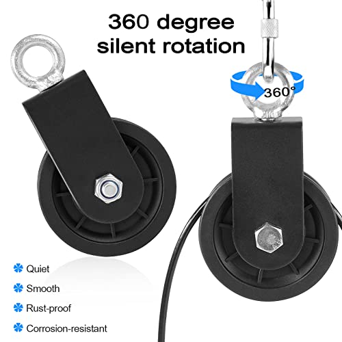 3.54 in Cable Pulley 360 Rotation Traction Wheel with Carabiner and Strap,Silence Smooth Detachable for DIY Gym Pulley System,DIY Gym Attachment Lifting Blocks,Ladder Lift,Hoists,Clothesline - color: 4 Pulley+4 Carabiner