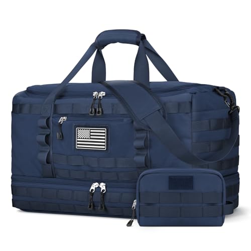 Gym Bag for Men Women, Carry on Luggage 22x14x9 Airline Approved Duffle Bag | Tactical Travel Bags with Toiletry Bag and Shoe Compartment, Weekender Overnight Duffel with Wet Pocket for Workout, Blue - color: Blue, size: Medium