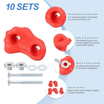 PATIKIL Climbing Rock Wall Grips Play Set Climber Attachments with Double Hole - color: Red, size: B-Small