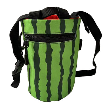 Chalk Bag for Rock Climbing - Bouldering Chalk Bucket with Quick-Clip Belt, Zipper Pocket and Brush Holder - style: Watermelon