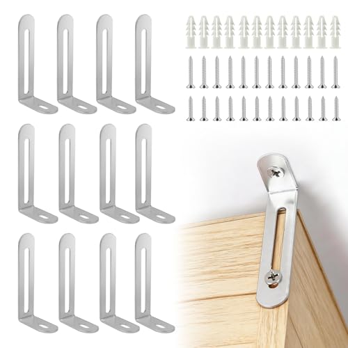 12 Pack Baby Proofing Anti Tip Furniture Anchors Kit - Heavy Duty Steel Wall Anchors for Dresser, Cabinet, Bookcase, Earthquake Safety & Pet Proofing in Nursery, Living Room（Silver） - color: Silver