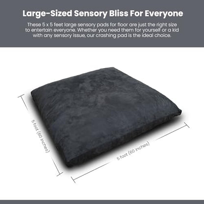 SENSORY4U Crash Pad for Kids Sensory Crash Pad with Foam Blocks - XL (5 Foot X 5 Foot) Grey - for Sensory Gym Room with Washable Cover