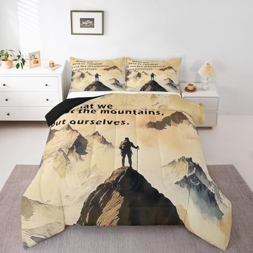 Erosebridal Rock Climbing Full Size Bedding Set for Men Women, Mountain Climber Bouldering Comforter Set, Outdoor Extreme Sports Theme Bedding Comforter Sets, Retro Grunge Patchwork Bed Sets - color: Beige Brown, size: Full