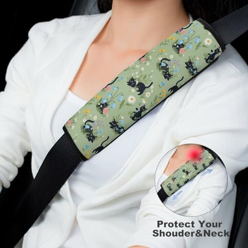 2 Pack Soft Padded Seat Belt Cover for Girls and Boys, All Vehicles, Black Cat Flower Harness Pads Strap, Anti-Slip Pad - color: Pattern 1121